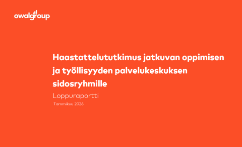 Oranssilla taustalla lukee haastattelututkimuksen nimi. Vasemmassa yläkulmassa on Owal Groupin logo.