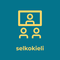 Kolme hahmoa, joista yksi ruudulla. Alla lukee "selkokieli".
