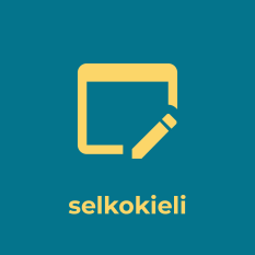 Neliönmuotoinen näyttö, jonka kulmassa on kynä kuvaamassa erilaisia sovelluksia. Alla lukee "selkokieli".