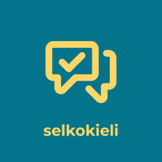 Kaksi päällekkäistä puhekuplaa, joista yhdessä on tarkistusmerkki, joka kuvaa viestin ymmärtämistä. Alla lukee "selkokieli".
