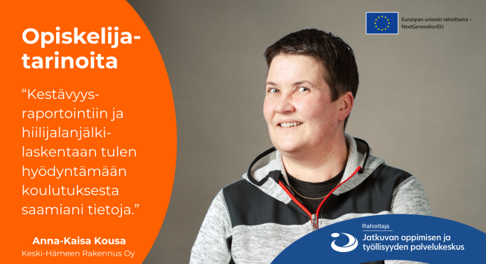 Opiskelijatarina. Vasemmalla opiskelijan sitaatti. Oikealla kuva hymyilevästä henkilöstä.