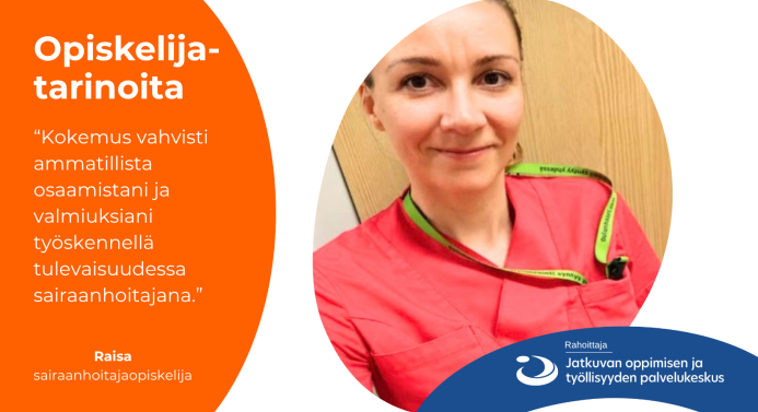 Raisan opiskelijatarina. Vasemmalla Raisan kommentti ja oikealla valokuva Raisasta.